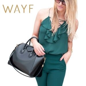 WAYF Laced Front Strappy Blouse Top Tank Cami Falling Ruffles Plunge Neck NWOT